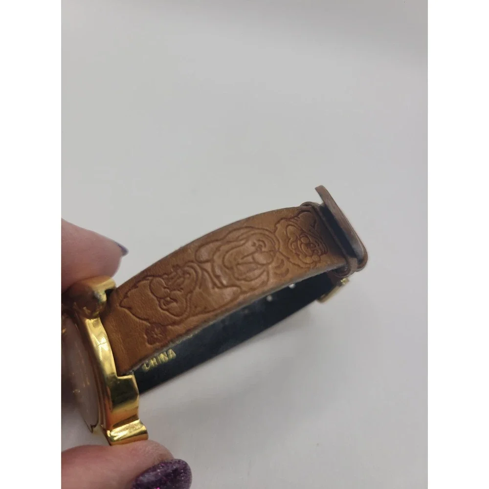 Vintage Disney Dopey Timex Watch Snow White Seven Dwarfs Gold Tone Leather